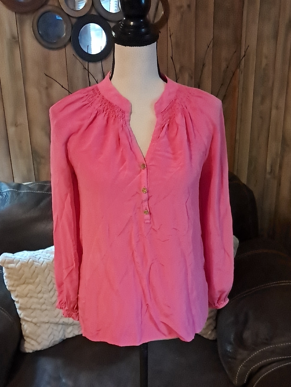 Lilly Pulitzer Elsa Roxie Pink 100% Silk Tunic Top Lightweight Preppy Popover - Picture 5 of 13